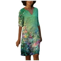 Maxi haljina za žene, ženska ljetna Retro štampa V-izrez kratki rukav udobna Casual haljina, XL, pamuk