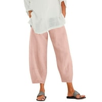 Žene pantalone struka Crop labave boje čiste i pantalone Harem posteljina elastična sa džepom žene Casual pantalone pantalone za žene svetlo Pink_ M