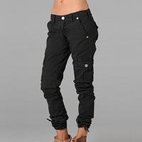 Ženske hlače za teret visoke struk Solid Boja Punk Streetwear Jogger Hlače sa džepovima Dame labave kombinezone duge hlače