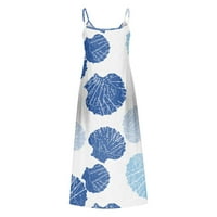 Ljetne haljine za žene Dužina gležnja A-line bez rukava modna haljina s V-izrezom plava m