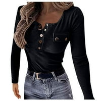 Bluze za slobodno vrijeme s dugim rukavima Grafički print Modni Henley vrhovi za žene crna 2xl