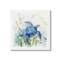 Stupell Industries Ugodna akvatska plava morska kornjača Plivanje Oceanske postrojenja Slike Galerija-platno zamotano Print Wall Art, 30x30