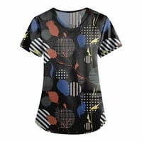 Clearsance Ljeto vrhovi grafički grafički print bluza Radna odjeća Žene Modne bluze kratkih rukava, Crna,
