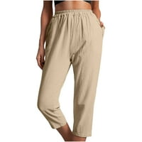 Dadaria Yoga radne pantalone za žene žene Casual jednobojni džepovi elastični struk udobne ravne pantalone do teleta kaki žene