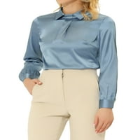 Unique Bargains ženski satenski biserni dekor odbija ovratnik plisirani radni bluza Top