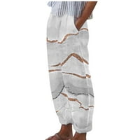 Lanene pantalone za žene visokog struka Casual boja cvetni Print dužina pantalone sa džepovima