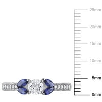 Miabella ženska karat T.G.W markise-CUT Sapphire i Carat T.W. Okrugli rez dijamantski srebrni prsten od