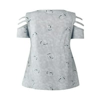Noilla žene vrhovi V vrat Tee kratki rukav T Shirt dame modni pulover Zipper tunika bluza siva XL