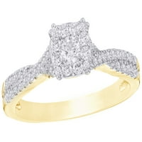 Bijeli prirodni dijamantski kvadratni okvir Obećaj Obećaj prsten u 10k žuto zlato