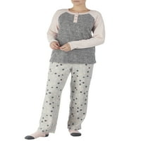 Ženski Henley pidžama top od flisa sa pantalonama i čarapama koji se mogu pokloniti za spavanje