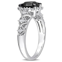 Carat T. W. crno-bijeli dijamant 14kt bijeli Zlatni oreol Vintage zaručnički prsten