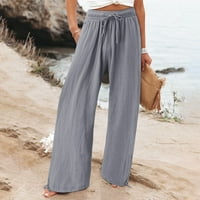 Ženske 9-pantalone Casual labave pamučne pantalone sa visokim strukom široke pantalone sa džepovima