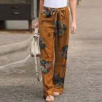 Ženski ljetni Casual modni Print elastični struk na Pertlanje labave pamučne lanene hlače