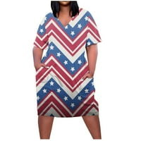 Ernkv ženska haljina plus veličina s džepnim klirensom Dan neovisnosti tiskani V izrez Modna odjeća Patriotsko