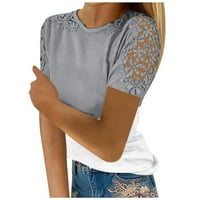 Feterrnal ženska čipka šuplje print okrugli vrat majica s kratkim rukavima Top prevelike majice za žene