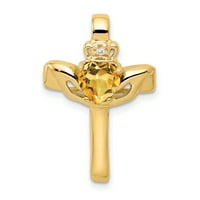 Primal Gold Karat žuto zlato Claddagh citrin dijamantski križ privjesak sa lancem za kablove