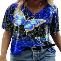 Noilla ženska majica V vrat ljetni vrhovi kratka rukava majica dame meke Tee leptir Print pulover plava 5XL