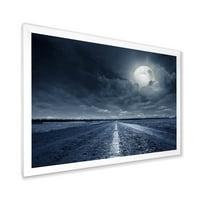 Designart 'Cloudy Full Moon Over Asfaltni Put I' Nautical & Coastal Framed Art Print