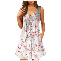 Pbnbp haljine za žene Casual Summer Button Down V vrat bez rukava cvjetni Print s džepovima midi dužine