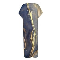 TKing Moda ženska ljetna Casual Boho štampana široka majica haljina kratki rukav o-izrez Maxi haljine tamno plava XL