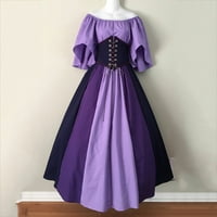 Ženska haljina - Vintage Jednostavna haljina kratki rukav kvadratni izrez Solid Fit & Flare haljina Maxi haljina Purple 6