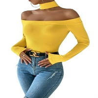Ležerna čvrsta supstanca sa ramena dugih rukava žute ženske majice