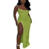 Sanviglor dame Maxi haljine špageti balska haljina Ruched Party duga haljina seksi večernja haljina večernja zelena XL