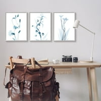 Stupell Industries estetski minimalistički plavi Botanički cvjetni dizajn fotografija sivi uokvireni umjetnički Print zidni umjetnički Set od 3, 16x20