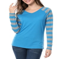 Jedinstvene ponude ženski dugi V izrez Raglan rukavi sa prugastim majicama bluza Top