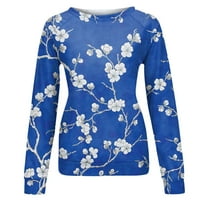 Fragarn Duge Rukave Košulje Za Žene Slatka Print Grafički Tees Bluze Casual Print Plus Size Osnovni Tops Pulover Top Bluza Plava M