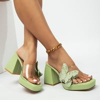 Aayomet ženske debele papuče sa visokom potpeticom prozirne leptir sandale sa visokom potpeticom ženske visoke potpetice za žene veličine 12,zelene 6.5