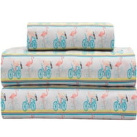 Hirovita kolekcija štampe set listova od mikrovlakana, Twin-XL, Flamingo Bike Ride