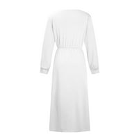 Ženska haljina - seksi prorezna haljina dugih rukava visoka mala masna bodycon V izrez bijela