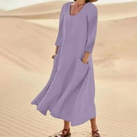 Cuoff ženska modna casual čvrsta boja rukav pamuk posteljina pamučna haljina ljubičasta 5xl