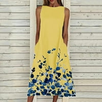 Amousa Women Ljeto Print Beach Holiday Dress Okrugli izrez Big Swing Pocket Maxi Haljina Cvjetna haljina