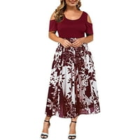 Ležerna haljina za žene Ljeto tiskari plus natražene kratke veličine šuplje haljine rukavske rukave