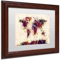 Zaštitni znak Fine Art Svjetska karta Boja prskanja 2 Platno umjetnost Michael tompsett, bijeli mat, drveni