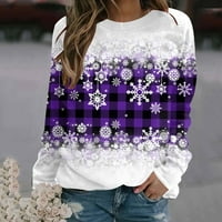 Gotyou ženska Božićna dukserica od flisa, zimske duge rukave grafičke majice Casual Print Crewneck pulover Tops Purple XXL