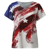 Forestyashe majice za žene Casual vrhovi ručno obojena američka zastava V vrat pulover kratki rukav za