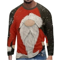 Božić majice za muškarce Regular Fit 3D Santa Claus Print okrugli vrat Dugi rukav Top Shirt modni zimski odmor grafički Tee Grey XL
