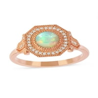 Imperial Gemstone 10k Rose Gold Okrugli rez Etiopski Opal 1 8ct Diamond Halo Ženski prsten