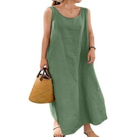Paille ženske ljetne plaže sarafan bez rukava duge haljine jednobojne maksi haljine labave praznične zelene 5XL