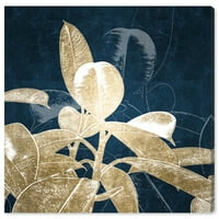 Wynwood Studio 'Indigo Flower Gold' cvjetni i botanički zidni umjetnički platneni Print - zlato, plavo, 20 20