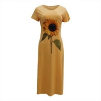 Boho haljina za žene Crew vrat Ležerne prilike, Labava haljina žuta xxl