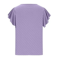 CofeeMO ženske ljetne majice modni jednobojni o-izrez sa šupljim volanima kratki rukavi Top bluza Casual Loose Tee tunika pulover