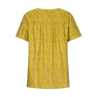 Ženske opuštene tunike Tops ljetne majice Print Tee V-izrez kratki rukav žuta L