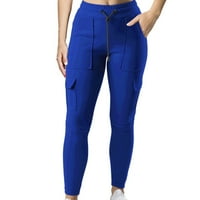 Ženske joge gamaše pantnima sportski fitnes gamaše yoga pant radni sportski elastični džep za struk male noge pantalone plava xl