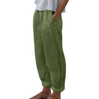 Ženske ljetne hlače jednobojne ravne noge opuštene Gležnjače visokog struka Harem hlače na plaži s džepovima zeleni XL