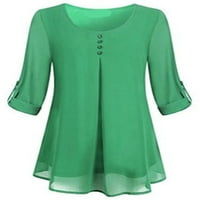 Ženska manžetna rukava šifonske bluze Elegantna labava dugačka majica za blube za bluze Green XXL