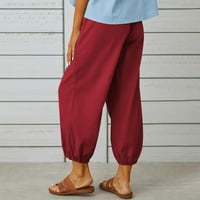 Tawop posteljine za žene Ljeto Žene Capri hlače za ljetne hlače za žene Ljetni modni ženski ljetni casual labavi pamuk i posteljina džepa Solid pantalone hlače 10